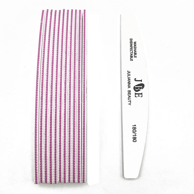 10 Pcs Professional Nail File 100 150 180 240 Grit Unhas De Gel Nail Files Sandpaper Moon Style Acrylic Nail File Art Tools