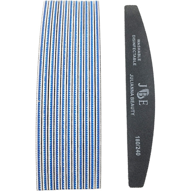 10 Pcs Professional Nail File 100 150 180 240 Grit Unhas De Gel Nail Files Sandpaper Moon Style Acrylic Nail File Art Tools