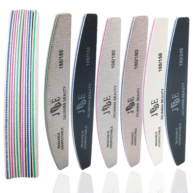 10 Pcs Professional Nail File 100 150 180 240 Grit Unhas De Gel Nail Files Sandpaper Moon Style Acrylic Nail File Art Tools