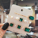 Women Hair Clips Set Jewelry Fashion Green Crystal Hair Accessories Luxury Simulation Pearl Barrette Pin For Girl Gift Ornaments