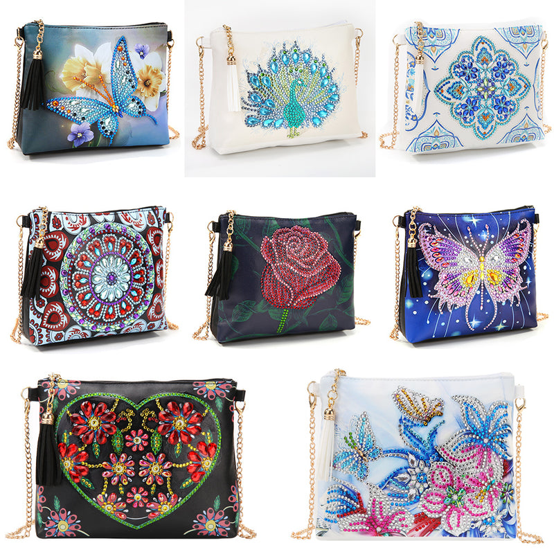 5D DIY Diamond Painting Peafowl Butterfly Flower Leather Crossbody Chain Bags DIY Diamond Embroidery Bag Wallet Pouch