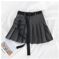 Womens Streetwear Tooling Half-length Pleated Skirt Safari Black Short Skirt Fashion High Waist Harajuku Women Skirts
