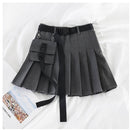 Womens Streetwear Tooling Half-length Pleated Skirt Safari Black Short Skirt Fashion High Waist Harajuku Women Skirts