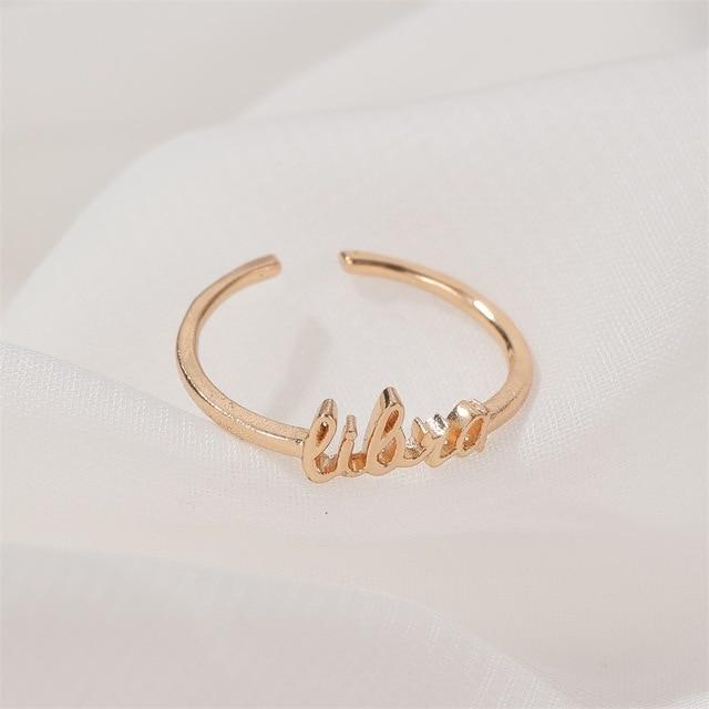 Minimalist thin Open Gold 12 Star Signs Finger Rings Birthday Friendship Jewelry Gift  Personality Custom Zodiac Rings For Women