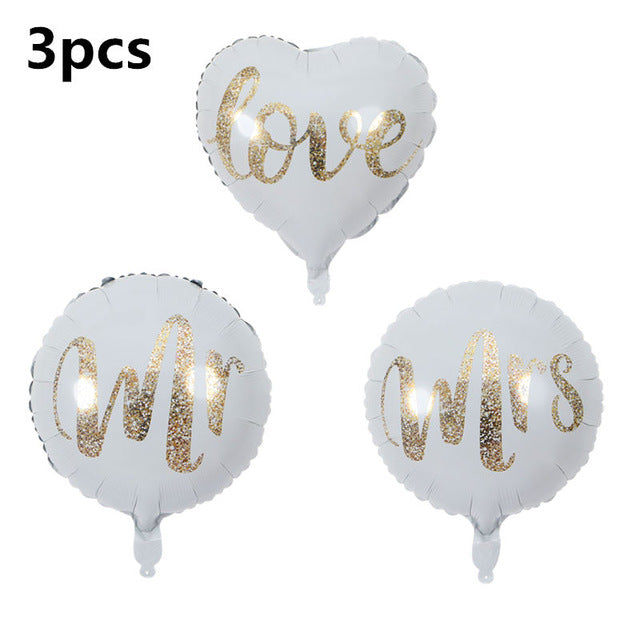 18inch Round White Gold Glitter Print Mr&Mrs LOVE foil Balloons bride to be marriage Wedding Valentine's Day Air Globos Supplies