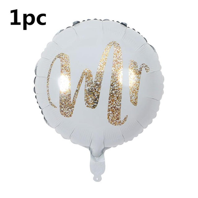 18inch Round White Gold Glitter Print Mr&Mrs LOVE foil Balloons bride to be marriage Wedding Valentine's Day Air Globos Supplies