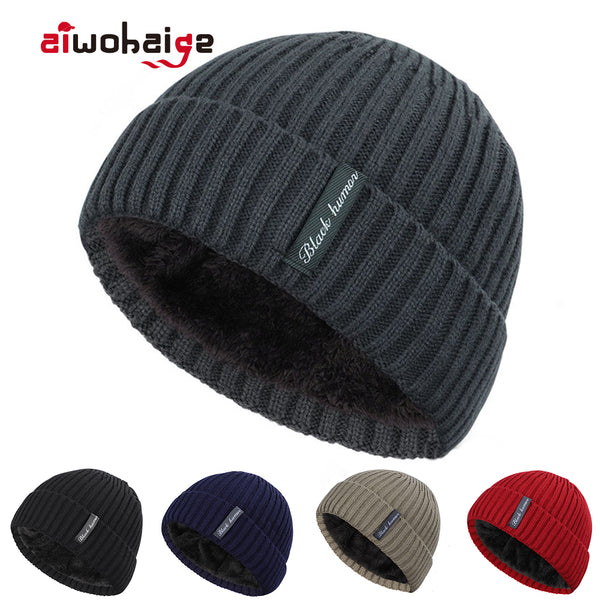 2020 New Fashion Winter Plus Velvet Thick Warm Knit Hat High Quality Women Men Solid Color Casual Beanies Soft Cap Bonnet Cotton