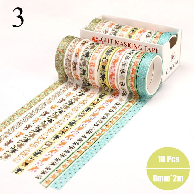 10 Pcs/Set Gold Foil Washi Tape Cute Heart Masking Tape Decorative Adhesive Tape Sticker Scrapbooking DIY  Stationery