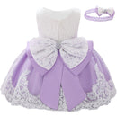 Newborn Long Sleeve Baby Girl Dresses Party Wedding Girl Lace Big Bow Dresses Infant Girl 1st Birthday Princess Baptism Dress