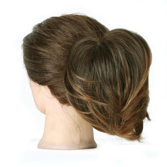 MERISIHAIR Girls Curly Scrunchie Chignon With Rubber Band Brown Gray Synthetic Hair Ring Wrap On Messy Bun Ponytails