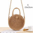 Round Straw Beach Bag Vintage Handmade Woven Shoulder Bag Raffia circle Rattan bags Bohemian Summer Vacation Casual Bags