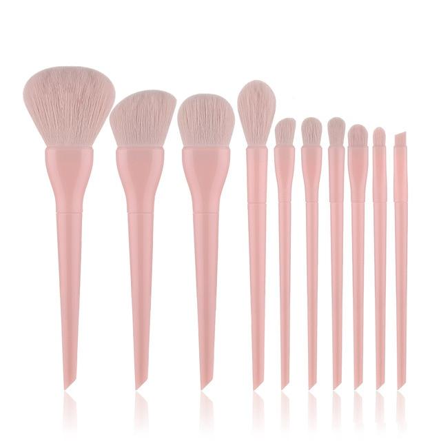 FLD 10pcs Natural Hair Colorful Makeup Brushes Professional Foundation Powder Blush Eyeshadow Eyebrow Kabuki Blending Brush Set