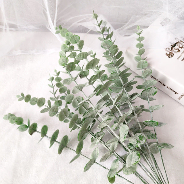 10Pcs Plastic Eucalyptus Leaves Fake Plants Flower Material for Wedding Flower Wall Home Decoration Greenery Plant Leaf Decor
