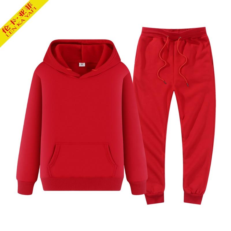 winter hoodies suits men fashion Fleece red hoodie black Brand pants Casual Jogger suit tracksuit sweatshirt woman pullover