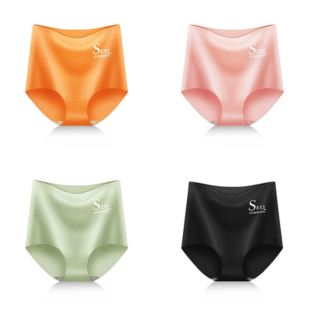 4pcs/lot Sexy Women Panties Ice Silk Briefs Seamless Underwear High Waist Pants Comfort Lingerie Female Underpants Thongs