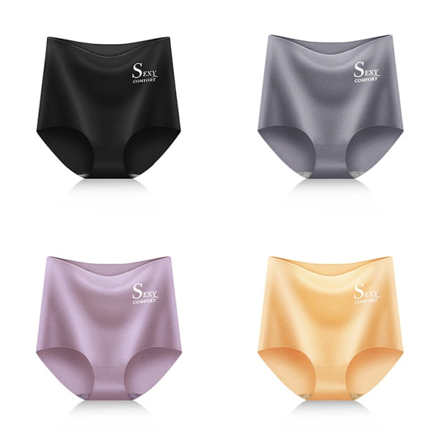 4pcs/lot Sexy Women Panties Ice Silk Briefs Seamless Underwear High Waist Pants Comfort Lingerie Female Underpants Thongs