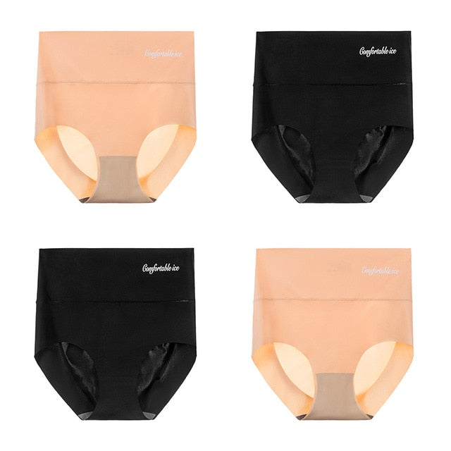 4pcs/lot Sexy Women Panties Ice Silk Briefs Seamless Underwear High Waist Pants Comfort Lingerie Female Underpants Thongs