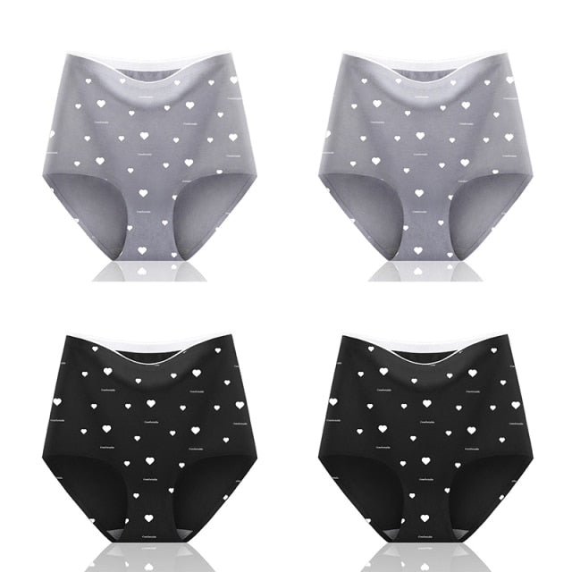 4pcs/lot Sexy Women Panties Ice Silk Briefs Seamless Underwear High Waist Pants Comfort Lingerie Female Underpants Thongs