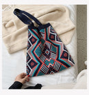 Lady Knitting Gypsy Bohemian Boho Chic Aztec Tote Bag Women Crochet Woolen Open Shopper Top-handle Bag 2020 Female Daily Handbag