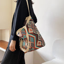 Lady Knitting Gypsy Bohemian Boho Chic Aztec Tote Bag Women Crochet Woolen Open Shopper Top-handle Bag 2020 Female Daily Handbag