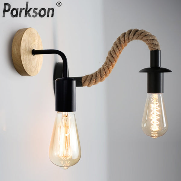 Vintage Hemp Rope Wall Lamp Wood Wall Lamp E27 110V 220V Indoor Loft Outdoor corridor Wall Lights Industrial Sconce Bedside Lamp