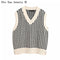 Chu Sau beauty 2020 New Loose Oversized Knitted Sweater Vest Women Casual V-neck Plaid Sleeveless Sweaters Women Chic Tops