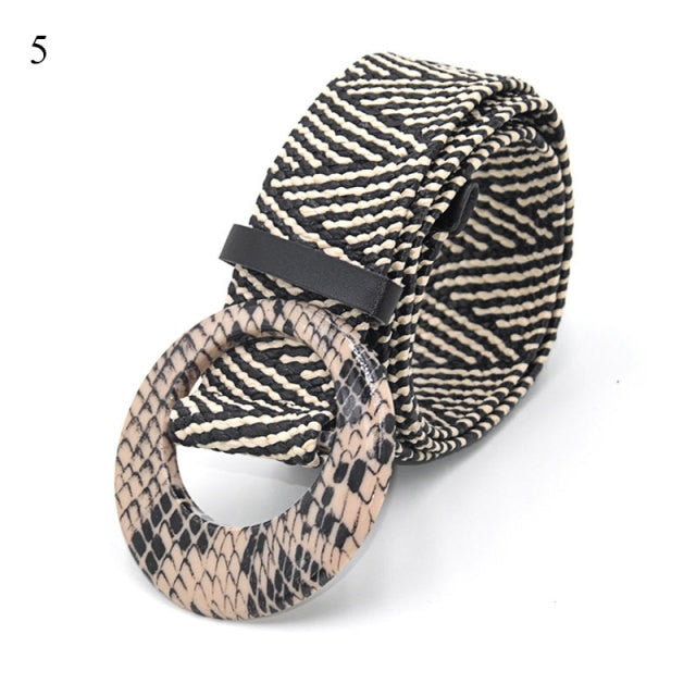 Vintage Boho Braided Waist Belt Summer Solid Female Belt Round Wooden Smooth Buckle Fake Straw Wide Belts For Women Hot Sale