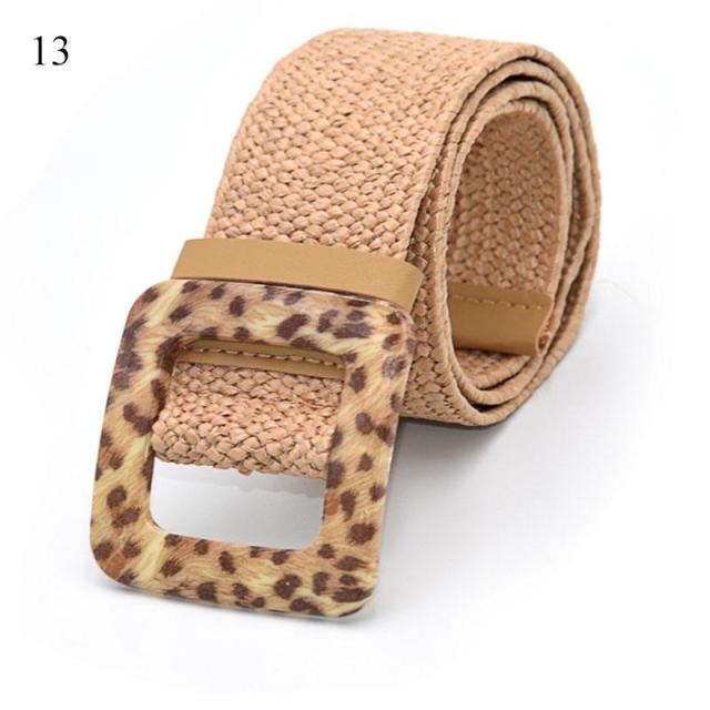 Vintage Boho Braided Waist Belt Summer Solid Female Belt Round Wooden Smooth Buckle Fake Straw Wide Belts For Women Hot Sale