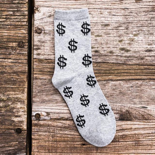 New Hot Fashion Spring Autumn Men Socks Dollar Symbol Printed Comfortable Breathable Absorb Sweat Anti-slip Man Middle Long Sock