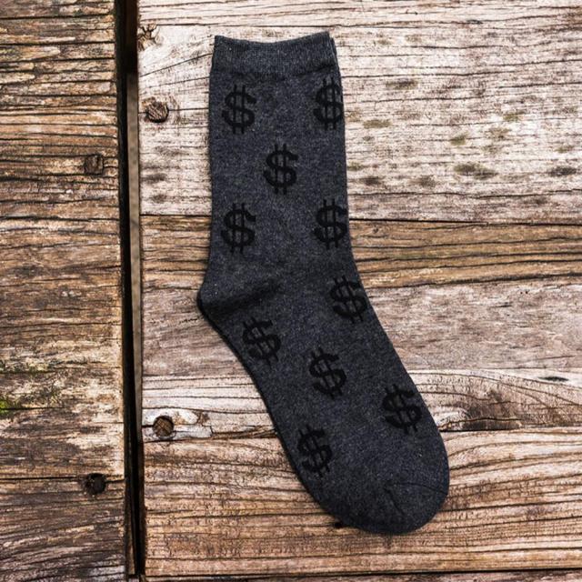 New Hot Fashion Spring Autumn Men Socks Dollar Symbol Printed Comfortable Breathable Absorb Sweat Anti-slip Man Middle Long Sock