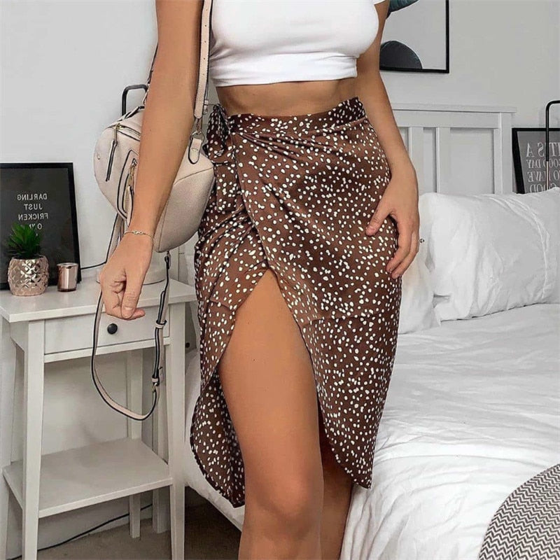 Women Lady Bandage Wraps Skirts Summer High waist Party Casual Bandage Tie up Dots Printing Asymmetric Skirt High street Clothes