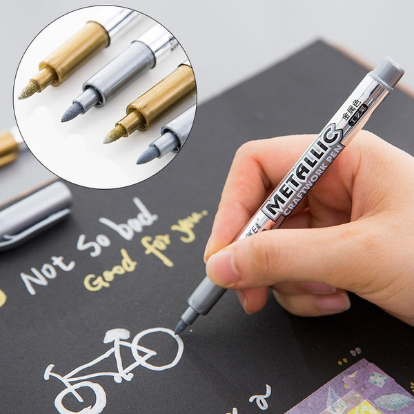 2pcs/lot Gold Silver Metallic Color Pen DIY Paper Tag Photo Album Scrapbooking For Party Birthday Wedding Decoration Signing Pen