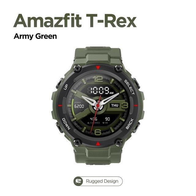 New 2020 CES Amazfit T rex T-rex Smartwatch Control Music 5ATM Smart Watch GPS/GLONASS 20 days battery life MIL-STD for Android