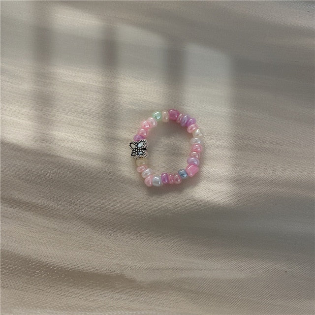 AOMU 2020 Fashion Crystal Beaded Rings Cute Minimalist Coloful Beads Geometric Stacked Fine Rings for Women Party Gift Jewelry