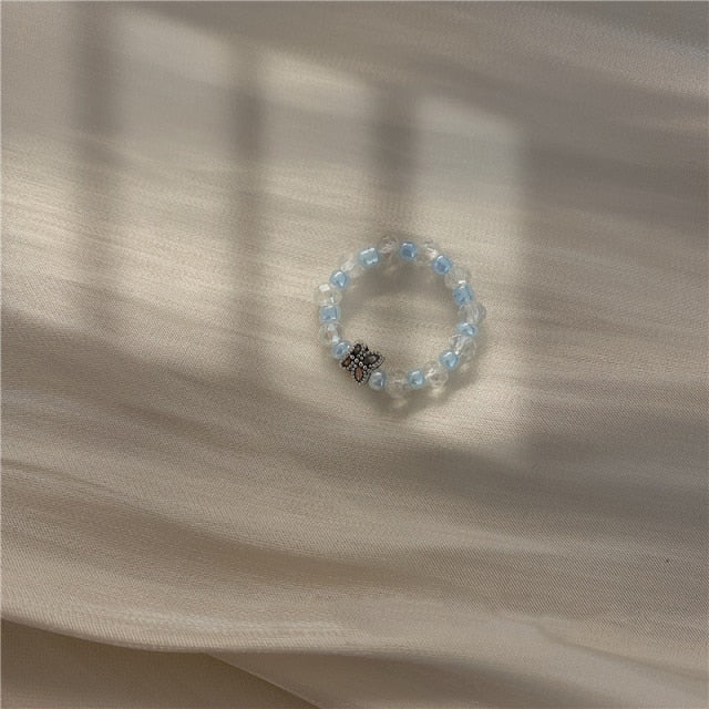 AOMU 2020 Fashion Crystal Beaded Rings Cute Minimalist Coloful Beads Geometric Stacked Fine Rings for Women Party Gift Jewelry