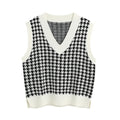 KPYTOMOA Women 2020 Fashion Houndstooth Loose Knitted Vest Sweater V Neck Sleeveless Side Vents Female Waistcoat Chic Tops