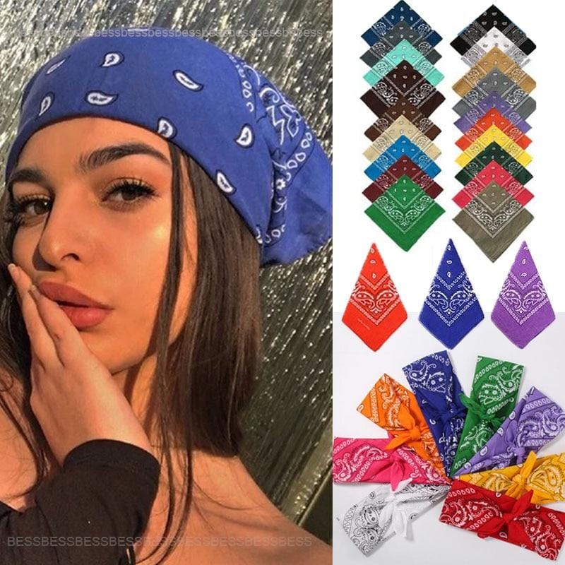 Vintage Bohemia Print Bandana Hair Bands for Girls  Women Headband Scarf  Face Mask Cross Turban Bandanas Headwear 55cmX55cm