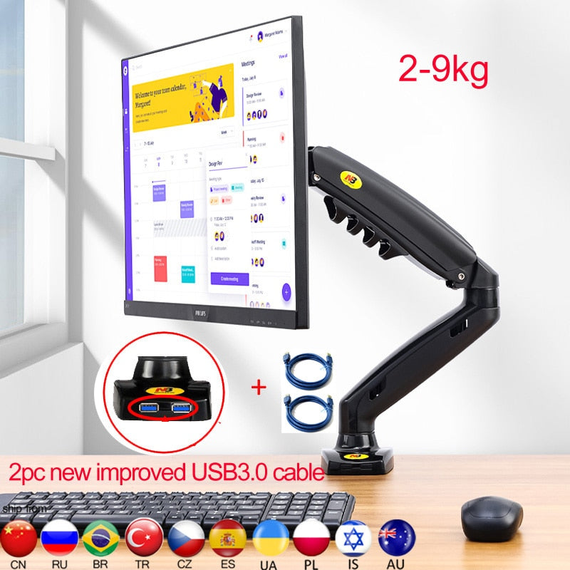 NB NEW F80+2pc USB3.0 17-27" desktop LED LCD Monitor Holder Arm Gas Spring Full Motion 2-9kg ergonomica dual arm