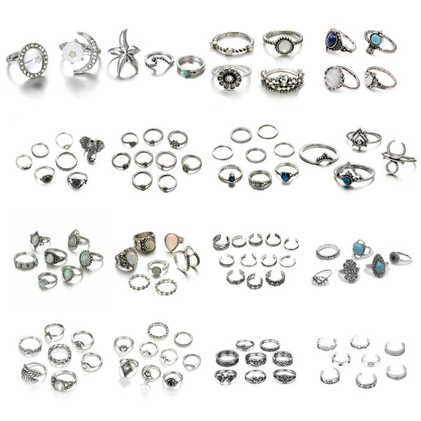 Tocona Vintage Gold Rings Sets for Women Cross Shell Starfish Clear Crytal Stone Geometric Wedding Ring Jewelry Wholesale