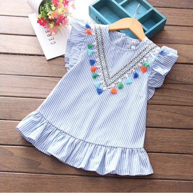 Newborn Baby Girl Family Matching Clothes Mom And Daughter Dress Nine Quarter Stripe Tassel Mini  Mother And Daughter Outfits