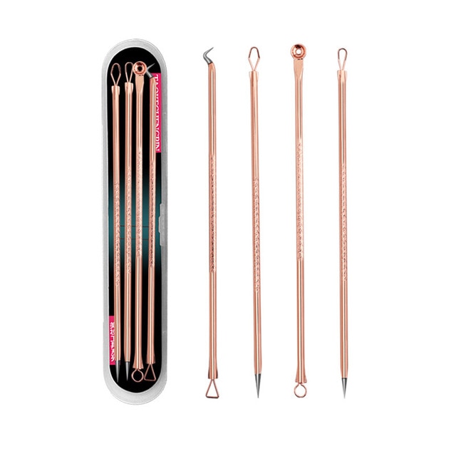 4PCS  Acne Blemish Remover Blackhead Extractor Black Dots Cleaner Needles Set Black Spots Pore Cleanser Tool   Rose Gold Sliver