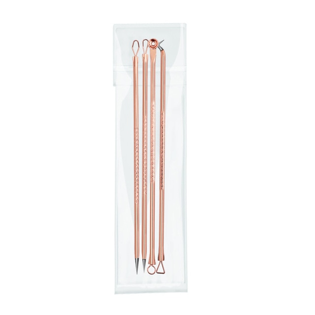 4PCS  Acne Blemish Remover Blackhead Extractor Black Dots Cleaner Needles Set Black Spots Pore Cleanser Tool   Rose Gold Sliver