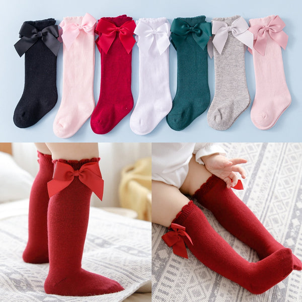 2020 Kids Socks Toddlers Girls Big Bow Knee High Quality Long Soft 100% Cotton Lace Baby Tube Sock Calcetines