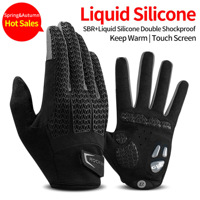 ROCKBROS Windproof Cycling Gloves Bicycle Touch Screen Riding MTB Bike Glove Thermal Warm Motorcycle Winter Autumn Bike Clothing