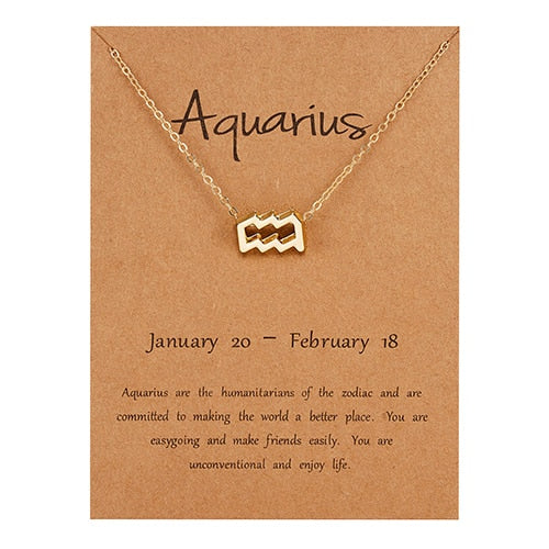 Female Elegant Star Zodiac Sign 12 Constellation Necklaces Pendant Charm Gold Chain Choker Necklaces for Women Jewelry Cardboard