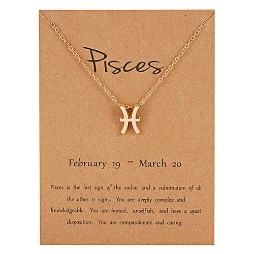Female Elegant Star Zodiac Sign 12 Constellation Necklaces Pendant Charm Gold Chain Choker Necklaces for Women Jewelry Cardboard