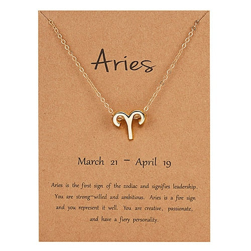 Female Elegant Star Zodiac Sign 12 Constellation Necklaces Pendant Charm Gold Chain Choker Necklaces for Women Jewelry Cardboard