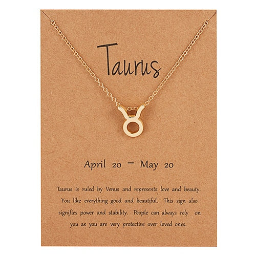 Female Elegant Star Zodiac Sign 12 Constellation Necklaces Pendant Charm Gold Chain Choker Necklaces for Women Jewelry Cardboard