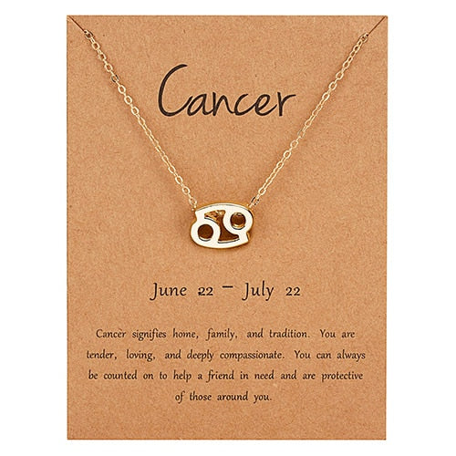 Female Elegant Star Zodiac Sign 12 Constellation Necklaces Pendant Charm Gold Chain Choker Necklaces for Women Jewelry Cardboard