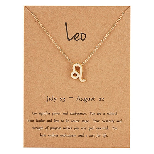 Female Elegant Star Zodiac Sign 12 Constellation Necklaces Pendant Charm Gold Chain Choker Necklaces for Women Jewelry Cardboard